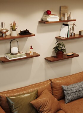 上墙书架实木隔板置m物架客厅挂墙厨房收纳架一字板墙上壁挂架墙