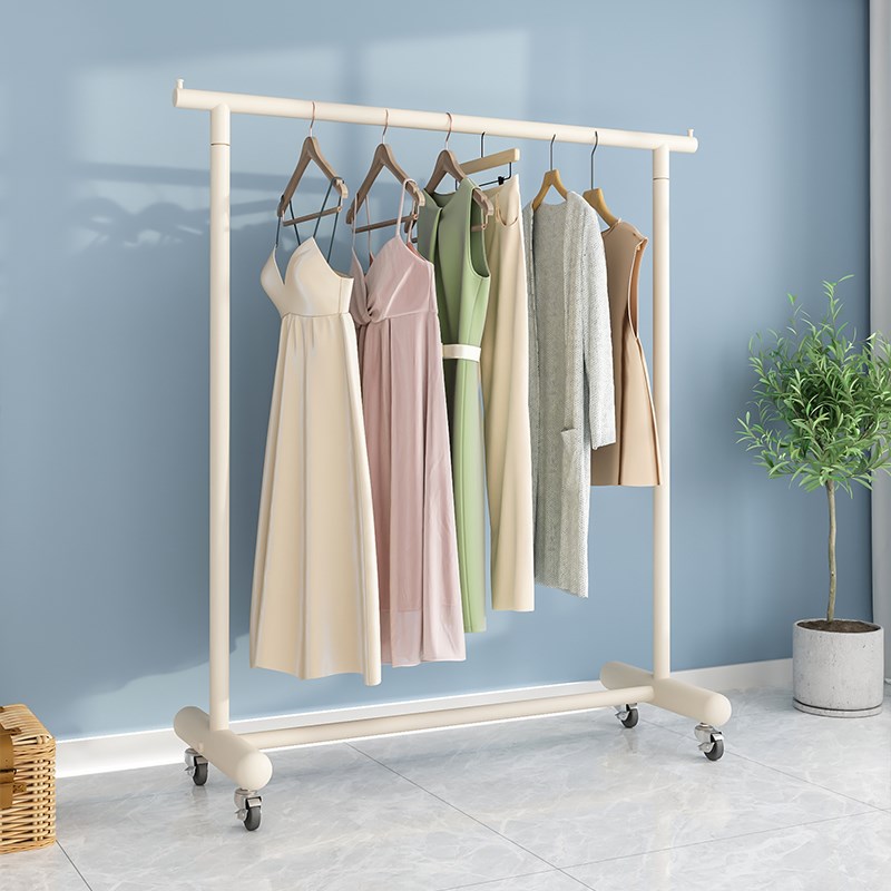 衣架简易奶油风卧室网红挂衣架家用单杠衣帽架多功能收纳架带轮子