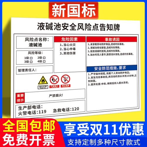 液碱池安全风险点告知牌工厂车n间生产空压机配电房叉车危害警示