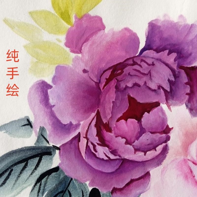 新中式装饰画手工绘画国画家居纯手绘斗方牡丹花开富贵客厅壁挂画图片