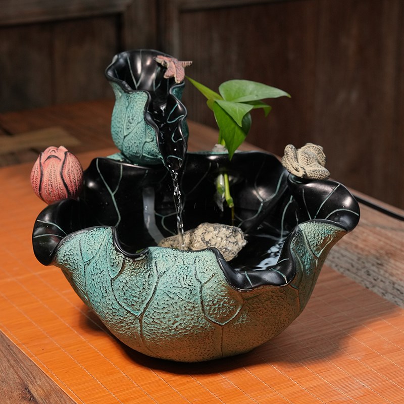 办公室桌面流水摆件循环水室内玄关荷叶鱼缸造景小鱼池水系景观