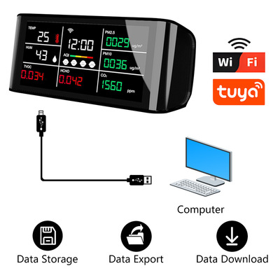 历史数据导出Tuya WiFi多功能空气质量检测仪PM2.5/HCHO/TVOC