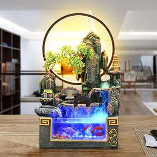 生态鱼缸小型客厅2024新款桌面假山流水喷泉循环水一整套造景摆件