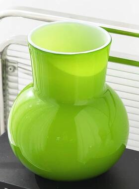 欧MLJ式奢中古绿色肚子花插瓶摆件客厅花轻高级感桌面装饰品大花