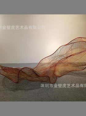 象金属落地抽象花摆金属抽叶子装置件艺术品瓣BH-J059(台面圆形金