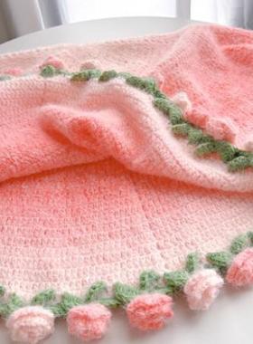 新款梦花幻渐变瑰毯di01手工编织毛线花束毯子成玫品送女友礼y物