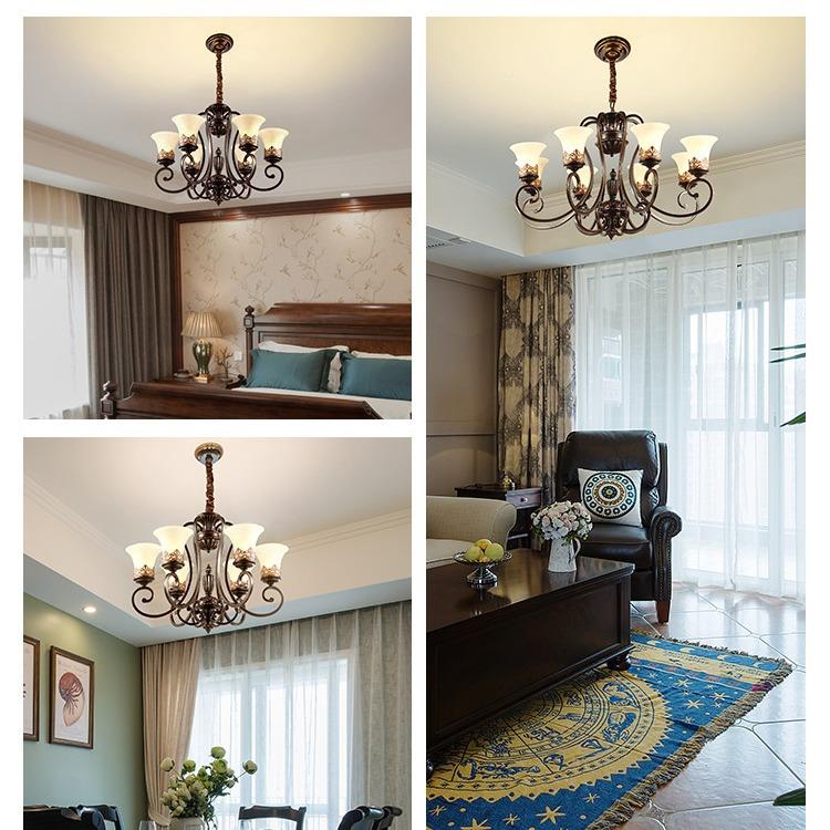 美式乡大气吊188灯约餐厅室客厅吊灯复村古铁简艺样板房多头卧吊