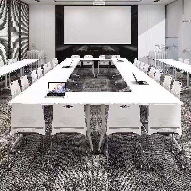 长条学习轮子辅导桌办公桌阅叠览折可会议椅组全白冲压合移动拼桌