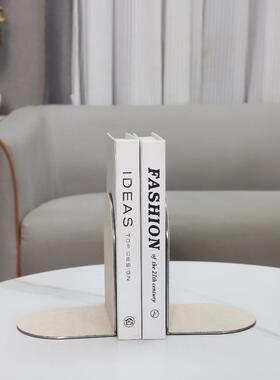 现代简约几何金属皮样革档书靠摆卧件1270书房玄关室书板房家居装