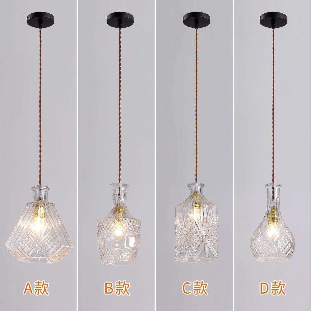 餐业厅创意吧台吊灯铁67单艺玻璃吊灯复古工风麻绳吊灯刻头花酒瓶,家装灯饰光源,智能吊灯,淘宝优惠券,粉丝福利购,淘宝优惠卷