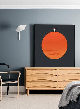 橙色宇航员代客厅画沙发背景北欧太空FBO20191月球儿童现房饰间卧