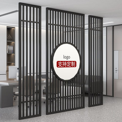 简约现代铁艺镂空中式办公室玄关柜月亮门客厅屏风隔断墙工业风