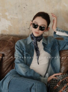 NeedShop1 蓝色全棉民族风装饰百搭菱形三角巾围巾