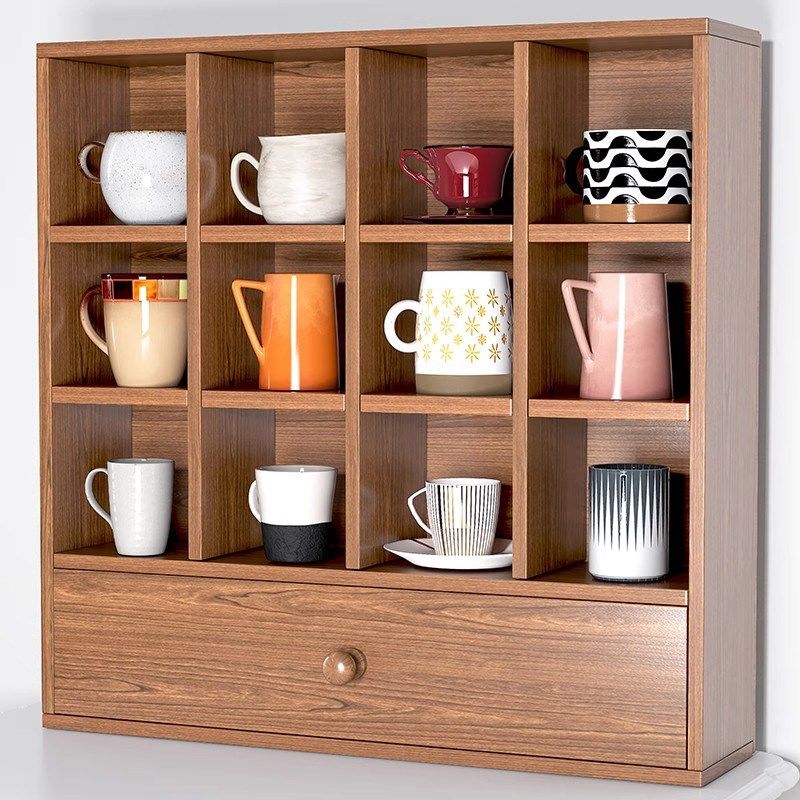 家用咖啡杯水杯木质储物柜杯架桌面格架置物架台面茶具杯子展示架