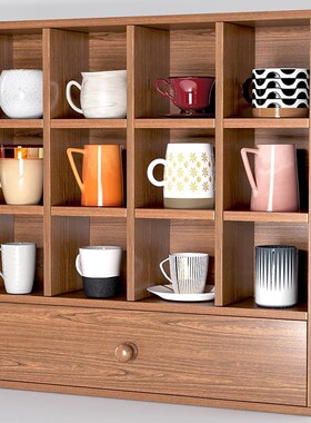 家用咖啡杯水杯木质储物柜杯架桌面格架置物架台面茶具杯子展示架