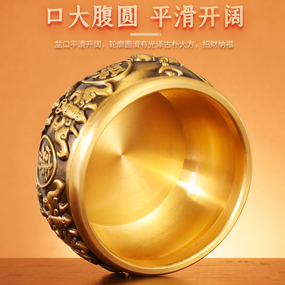 纯铜聚宝盆摆件黄铜米缸家用客厅装饰招聚存钱罐财铜器特大号铜盆