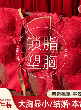 2024龙年本g命年内衣内裤套装女士大胸显小聚拢防下垂大红色文胸