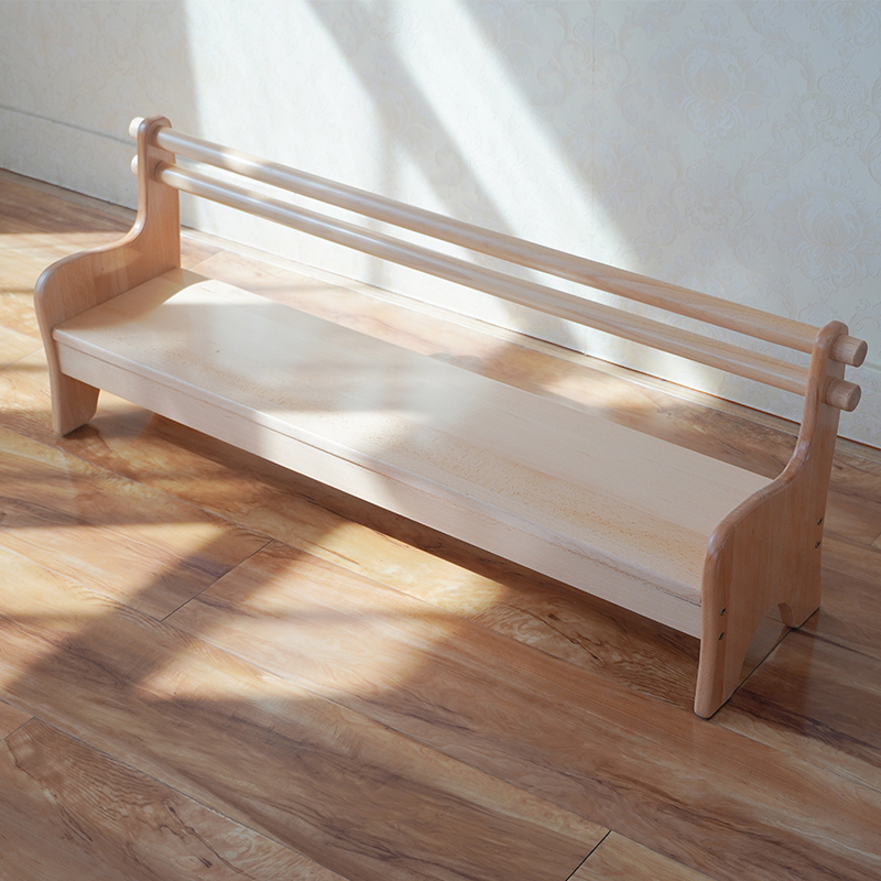 幼儿园长条椅凳子榉木实木换鞋沙发儿童靠背蒙台蒙特梭利蒙氏家俱