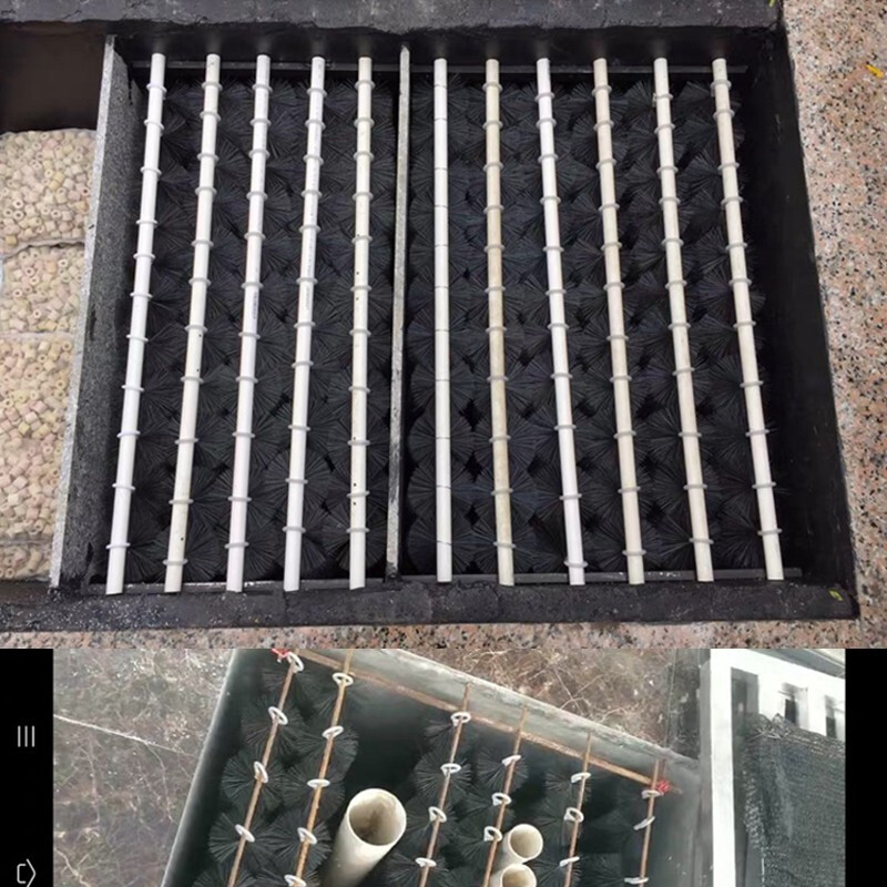 鱼池毛刷过滤材料过滤池毛刷滤材锦鲤鱼池过滤毛U刷黑色绿色水池