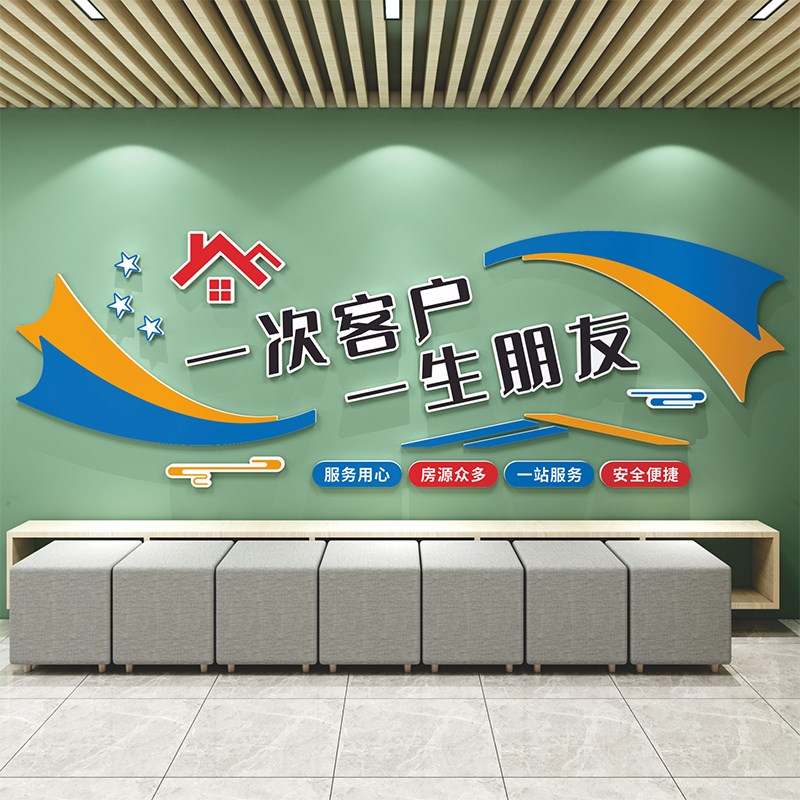 房产中介门店布置公司企业会议室团队文化墙面装饰励志标语贴纸画