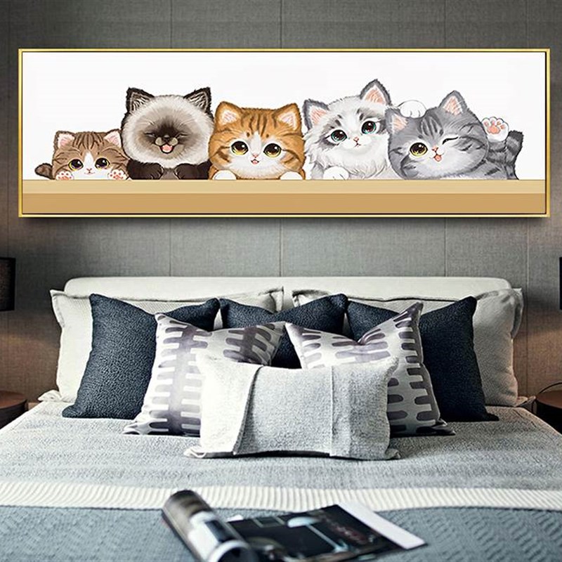 儿童房卧室床头装饰画卡通动物猫咪挂画男孩女孩房间画客厅壁画图片
