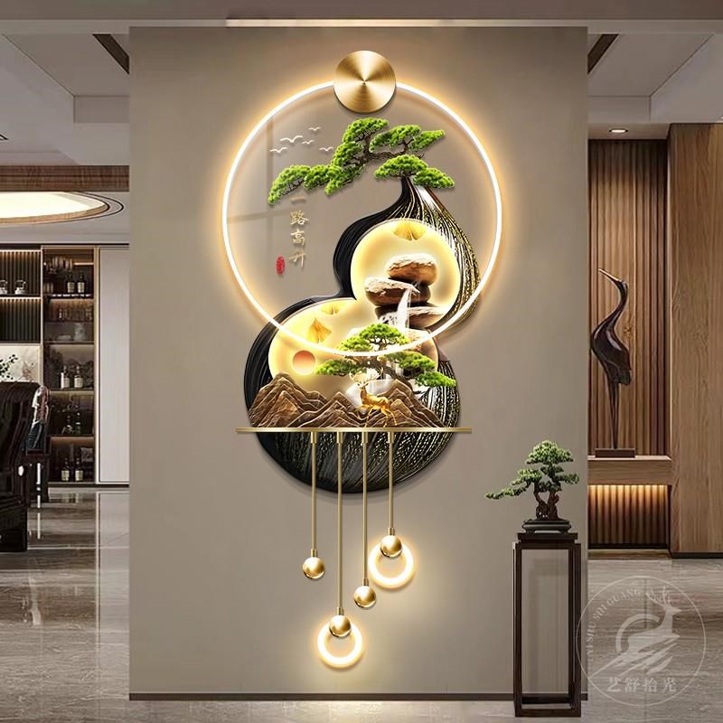 流水生财新中式玄关装饰画大气葫芦走廊过道挂画入户门立体壁饰灯图片