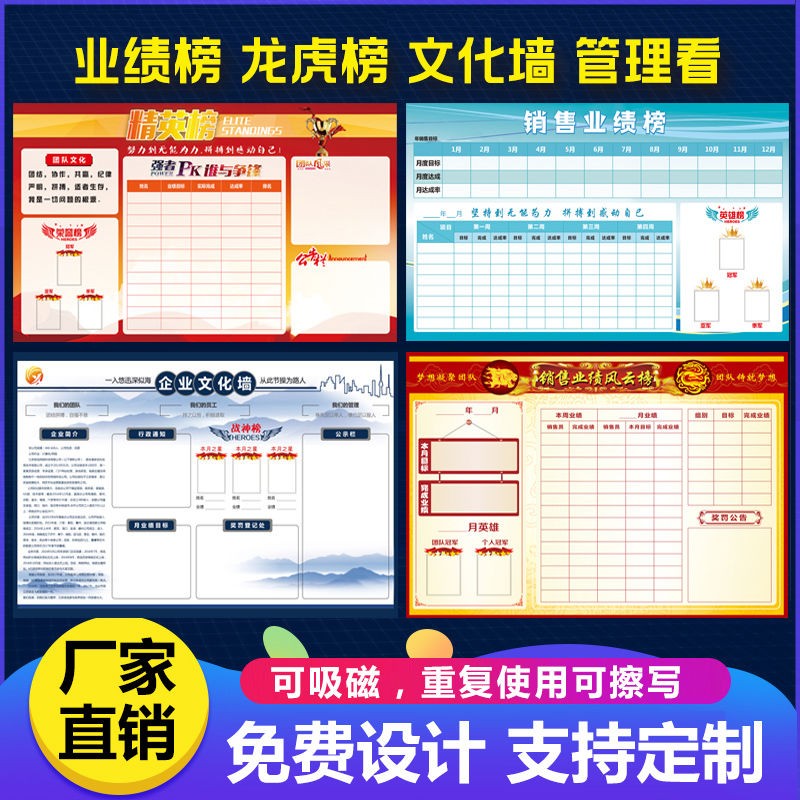 磁性软白板业绩榜墙贴可擦公告栏展示板墙贴销售排行龙虎榜定制