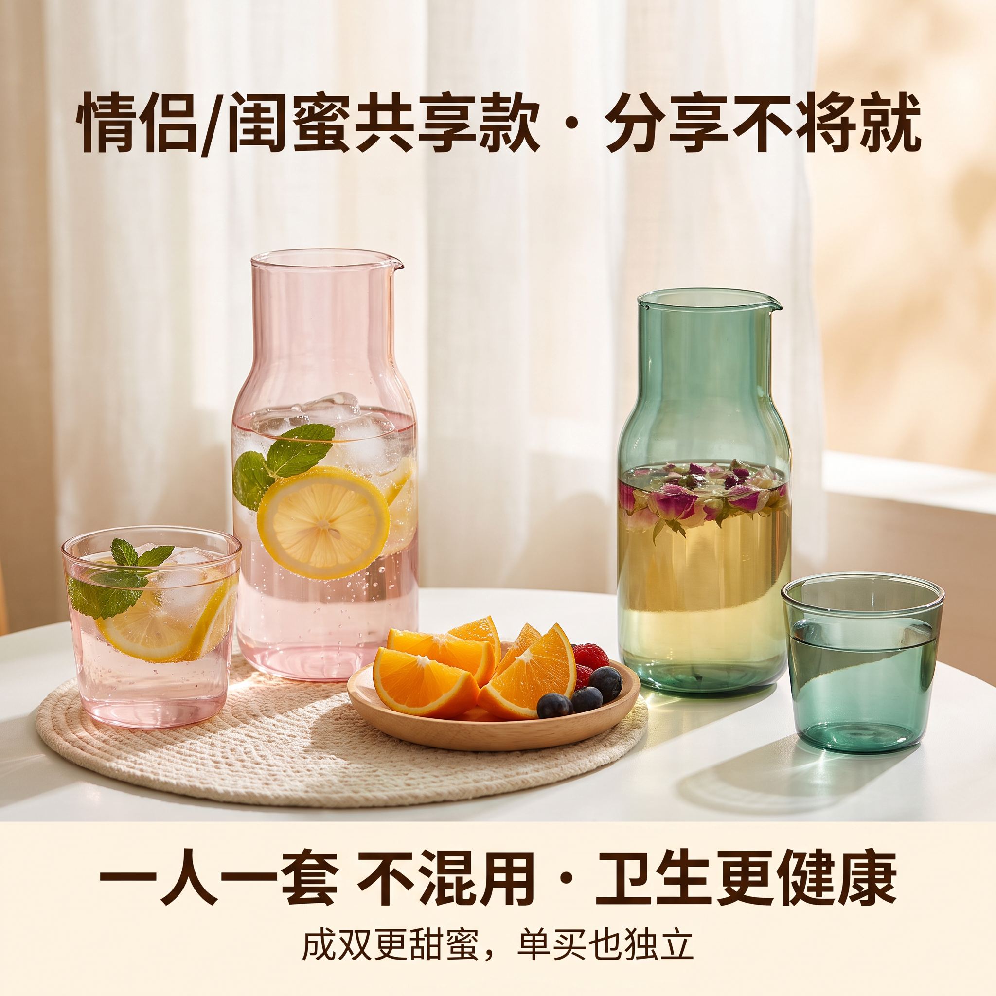 高颜值壶杯套装一人饮玻璃冷水壶水杯杯简约耐高温玻璃水杯ins风
