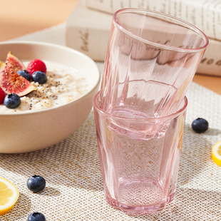 欧美专属粉色300ml海棠花杯2只玻璃杯耐高温咖啡牛奶杯高颜值