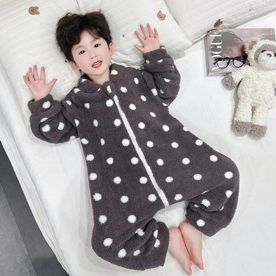 绒法兰连体防着凉宝宝儿童冬珊瑚绒男童睡衣秋新款2025加厚家居服