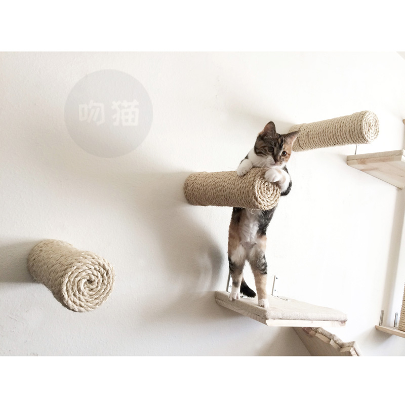 剑麻猫窝壁挂猫爬架实木猫窝 爬架猫抓 麻绳猫具猫爬道猫 房 别墅