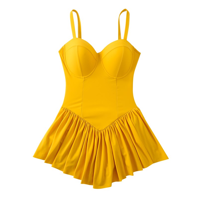 汐姿澜裙式连体泳衣女大胸D/E/F大罩杯钢托聚拢显瘦温泉海边泳装