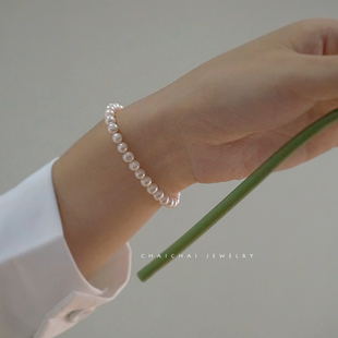 回馈款 百搭天然淡水真珍珠手链女ins简约设计冷淡风弹力绳有松紧