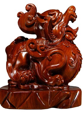 花梨实木质雕刻朝天貔貅摆件大号一对家居客厅玄关装饰红木工艺品