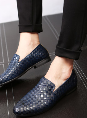 2021秋季新款i英伦男士小皮鞋编织套脚懒人豆豆鞋韩版发型师潮鞋