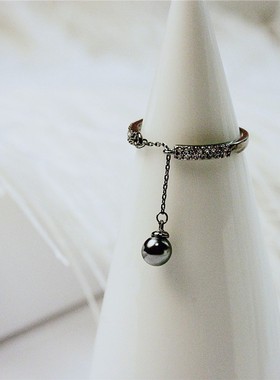 联合格韩国锁链珍珠开口气质戒指女合金食指指环情侣饰品日韩潮人