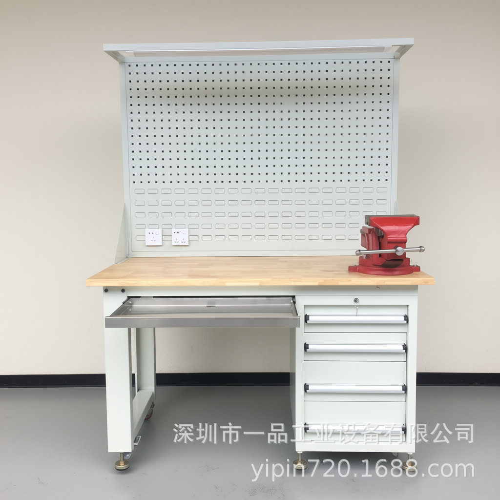 一品重型实木工作台钳工工具台机械维修台带四抽屉工具柜工作台桌