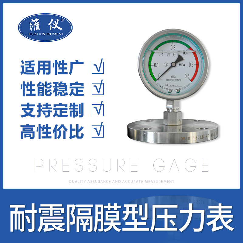 YTP100-MLF不锈钢隔膜压力表法兰螺纹式连接膜片DN25DN50四氟仪表
