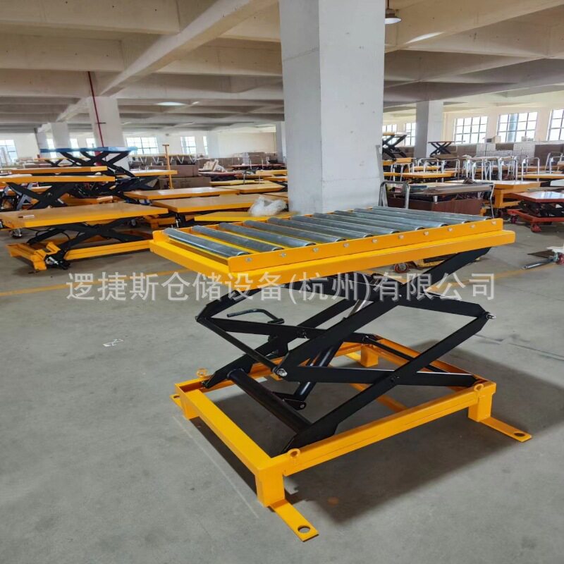 手动滚筒车双剪叉辊筒手动平台车手拉液压平台推车滑动滚珠升降车