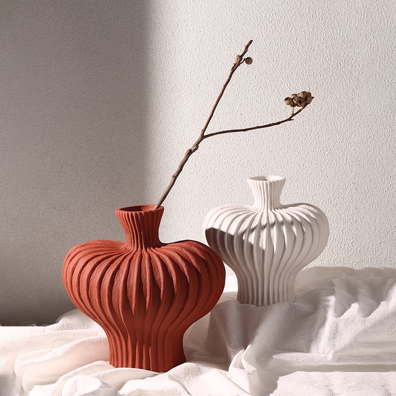 侘寂风陶瓷花瓶摆件客厅桌面酒柜装饰品干花插花摆件高级感小众