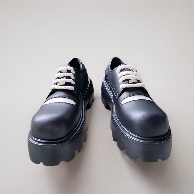 高跟小皮鞋男发型师厚底内增高级拼接低帮圆头英伦风德比鞋7厘米6