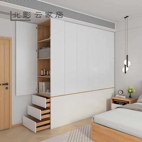 小户型卧室床尾衣柜家用收纳柜置B物柜窄柜带抽屉开门衣橱现代简