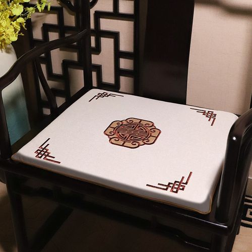 红木椅子坐垫实木茶桌椅垫麻布刺绣客厅家用茶凳子沙发垫子新中式