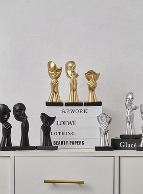 沉默是金艺术摆件高级抽象人物雕塑客厅桌面书房展示柜装饰工艺品