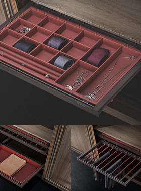 衣帽间拉蓝衣柜收纳藤篮阻尼推拉储物抽屉式皮革金属衣Z物篮多功