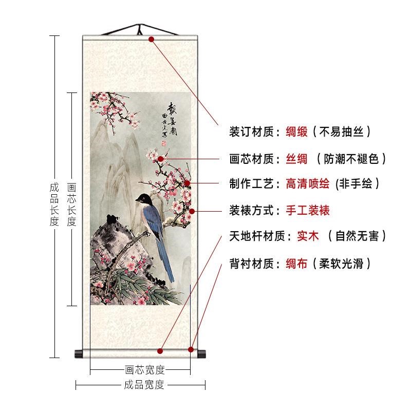 花鸟牡丹国画挂画花开富贵图非手绘客厅卧室装饰丝绸水墨工笔字画图片