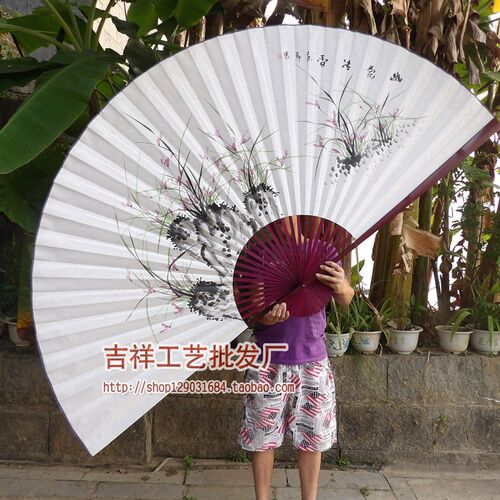 超大挂扇装饰扇中国风装饰工艺大折扇子影楼道具摄影手绘兰花图