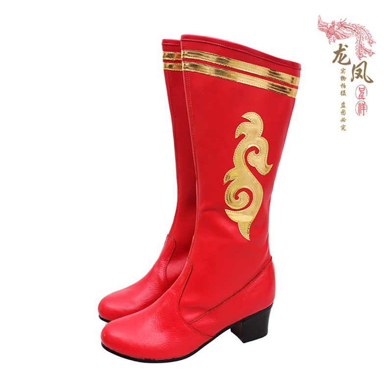 蒙古族靴子女士成人款马靴少数民族舞蹈皮靴女鞋藏族演出跳舞鞋