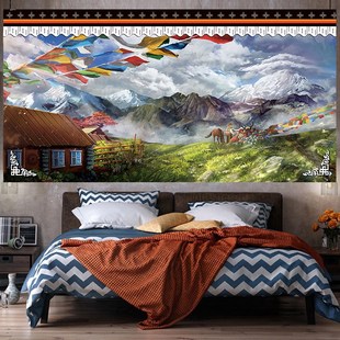 藏式挂布经幡背景布房间装饰背景墙挂画ins墙布床头卧室挂毯西藏