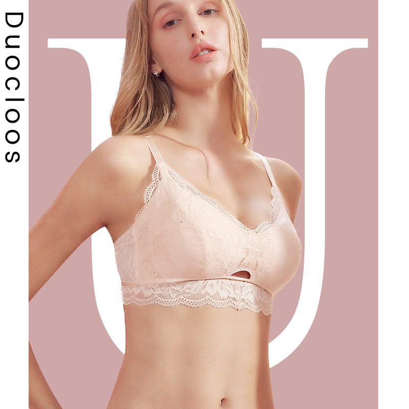 硅胶非海绵内衣女无钢圈文胸夏季薄款蕾丝无痕小胸聚拢调整型